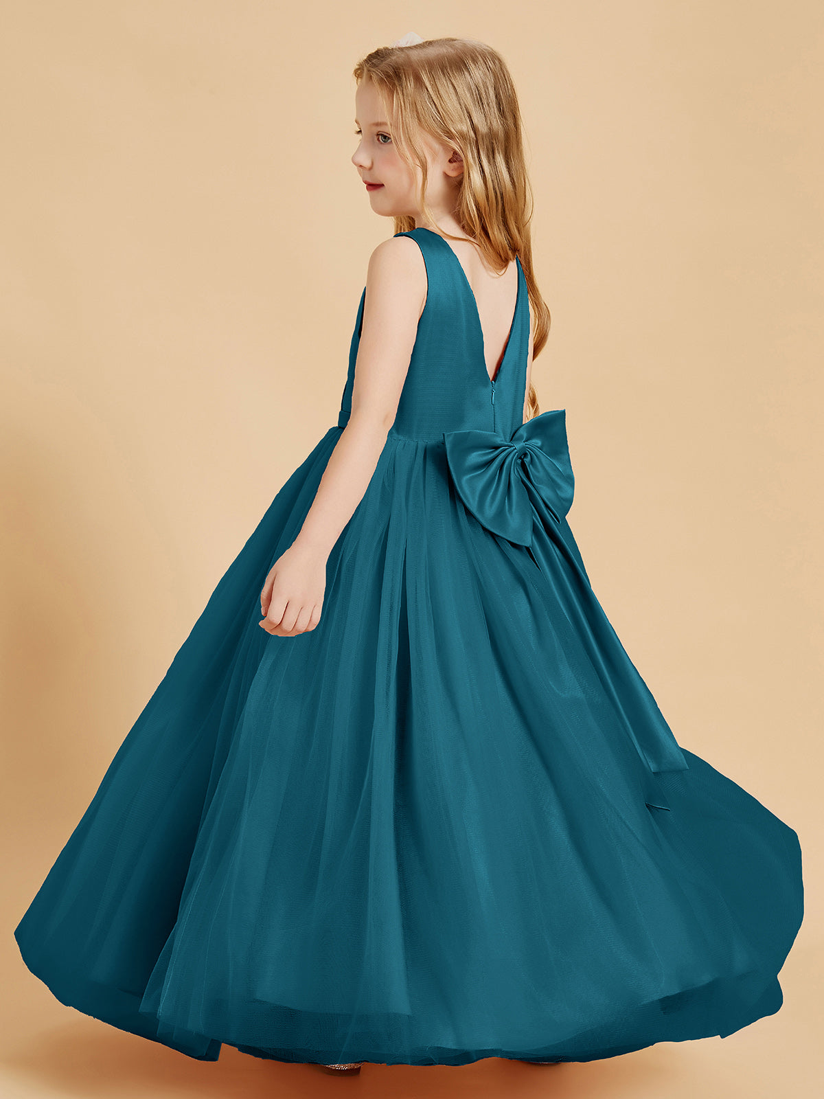 Tulle Junior Bridesmaid Dresses Satin Top Ink Blue